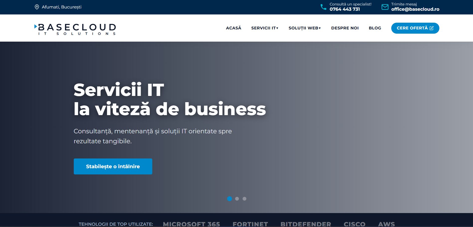 Captură din site-ul BaseCloud IT Solutions